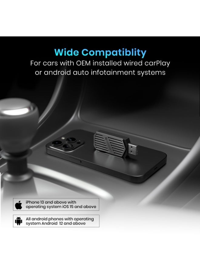 بورترونيكس Portronics Tune, 2-in-1 Wireless Car Receiver, Converts Wired Auto Android & CarPlay to Wireless, Bluetooth Connectivity, Only for Cars with OEM Installed Wired Android Auto/CarPlay, 6 Months Warranty - Image 2